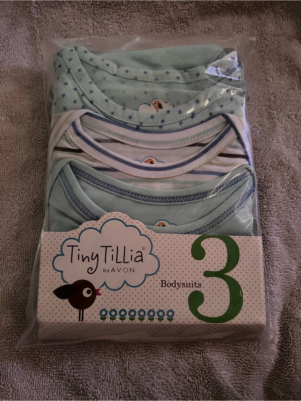 Tiny Tillia by AVON Baby Bodysuits - Light Blue Multi (3 Pack), Vintage